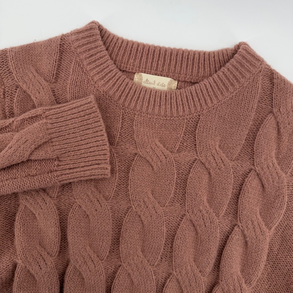Altard State‎ Rose Pink Cable Knit Sweater Long Sleeve Crew Neck Size Medium